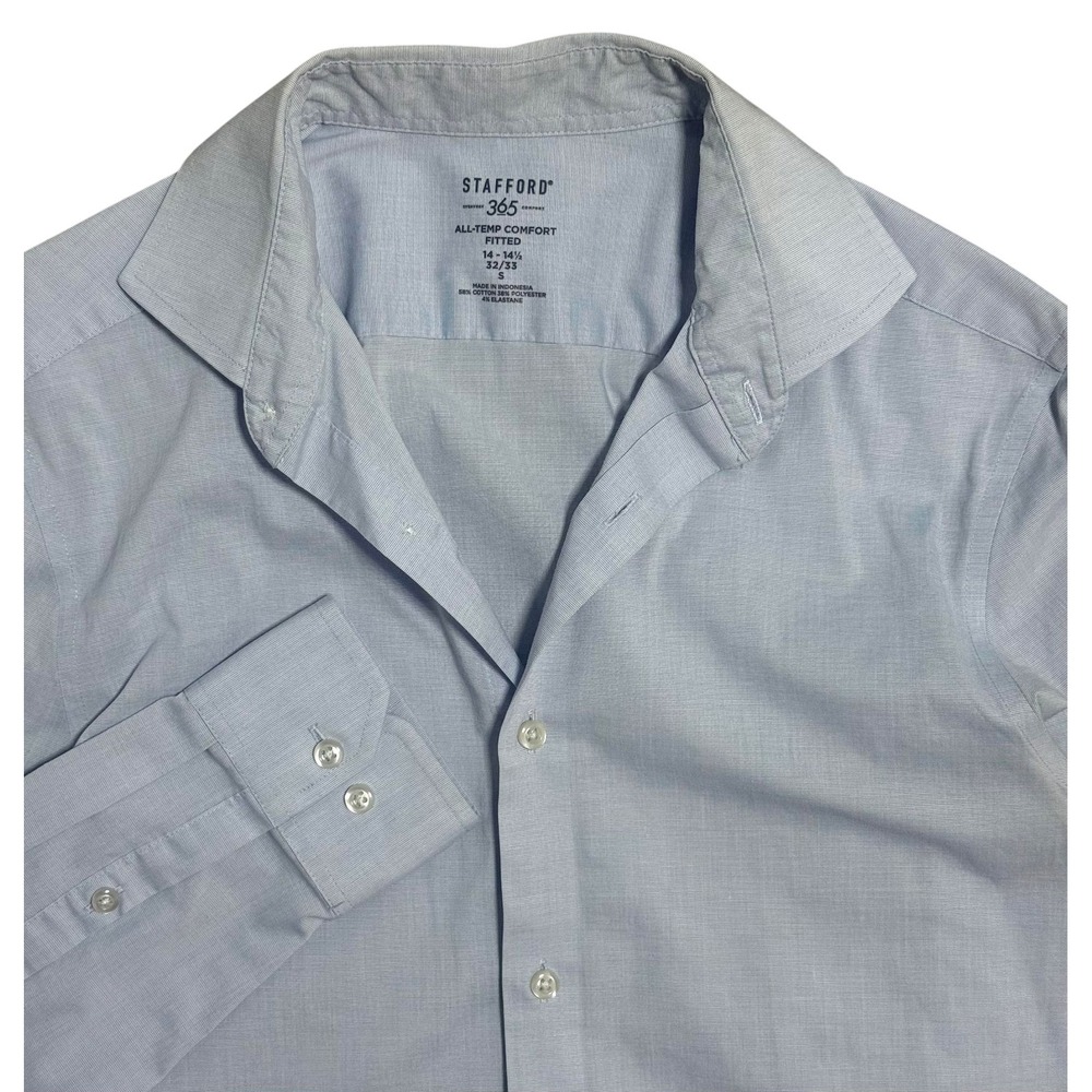 Stafford Shirt Mens 14-14.5 32/33 Small Blue Pinstripe Slim Fit Stretch Dress‎